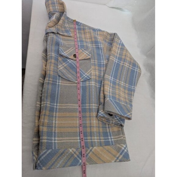 Boston Traders women's XL blue tan white plaid shacket earth tones button G7 - Picture 8 of 10